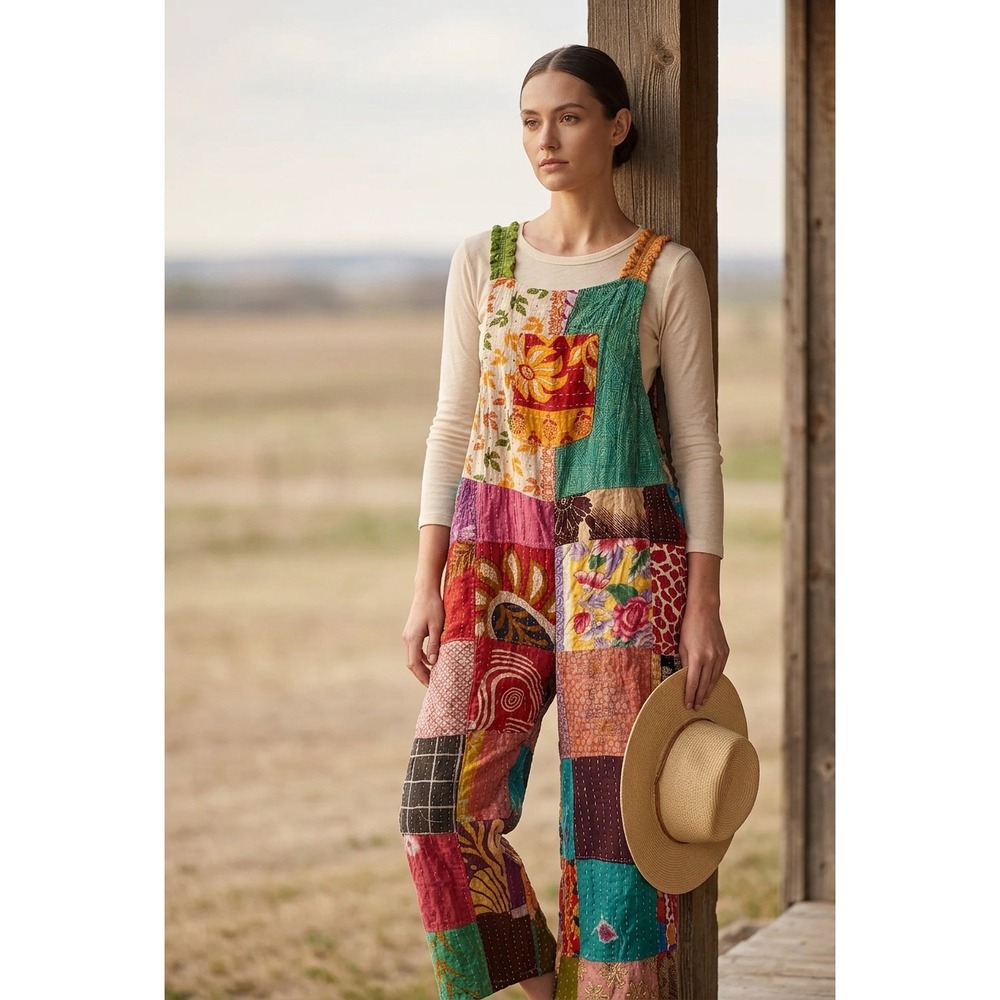 Kantha Patchwork Overalls Boho One of a Kind Free Size SM-XXL Multi